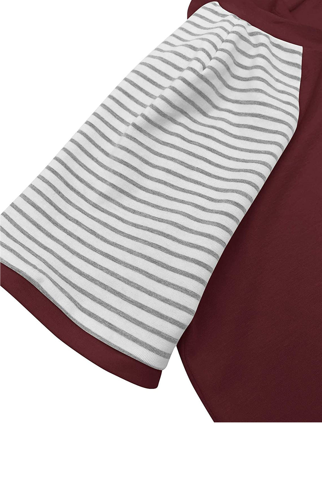 Bingerlily Wine Red Short Sleeve Stripe Tops