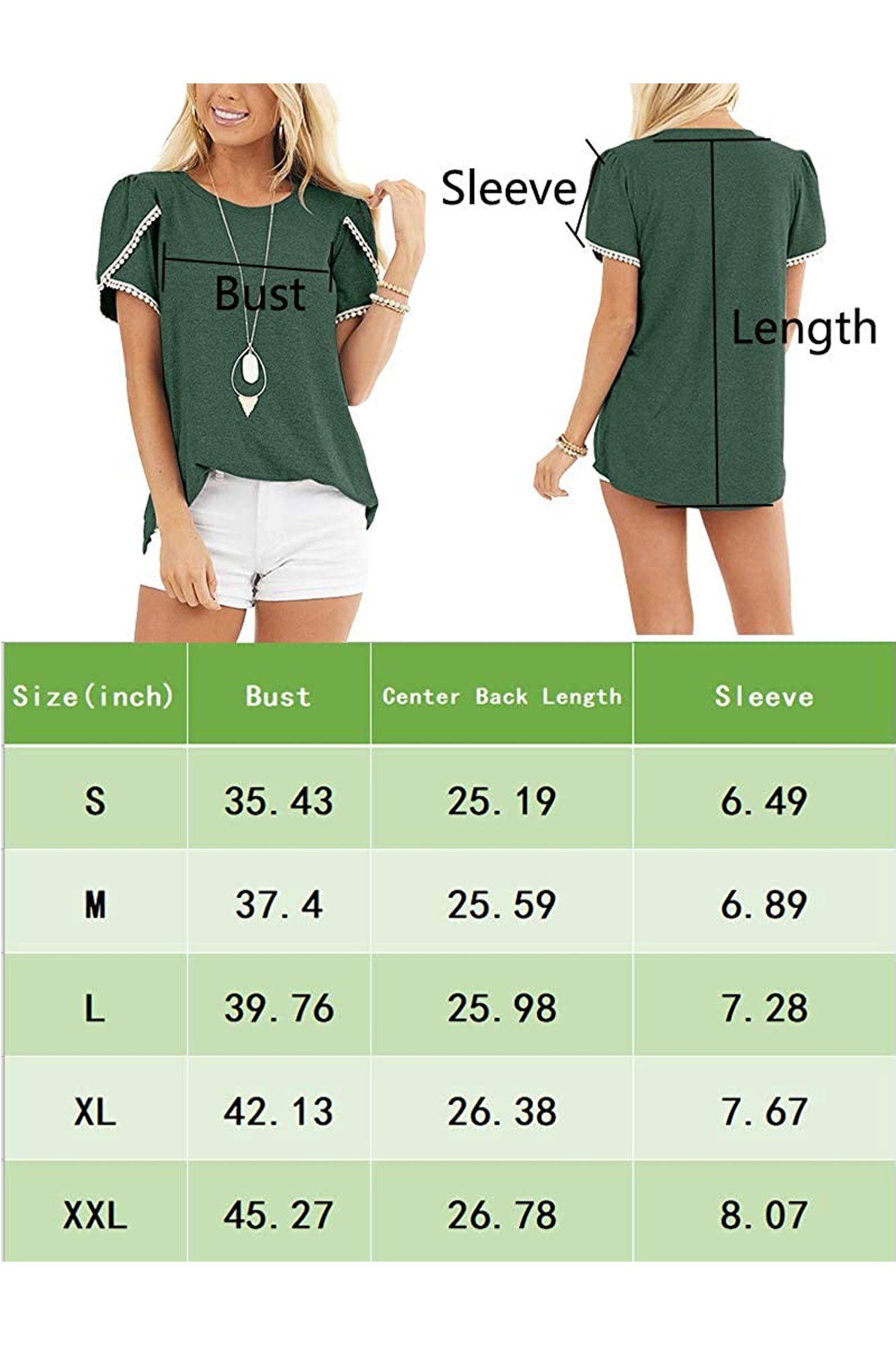 Bingerlily Green Crew Neck Short Sleeve T Shirt with Lace