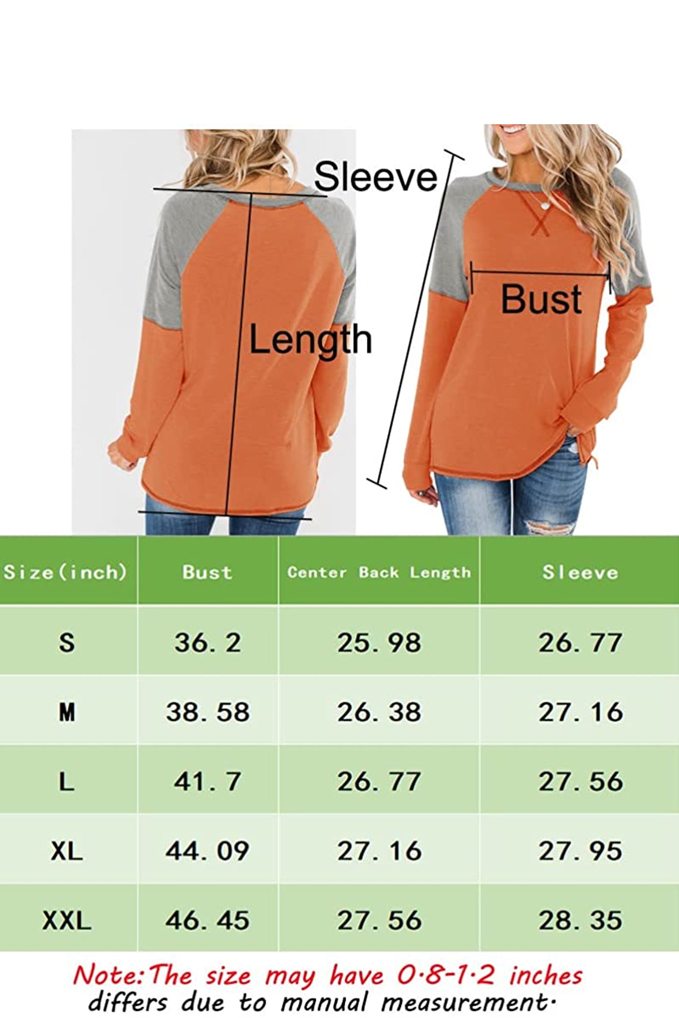 Bingerlily Women Orange Grey Long Sleeve Tunic Top