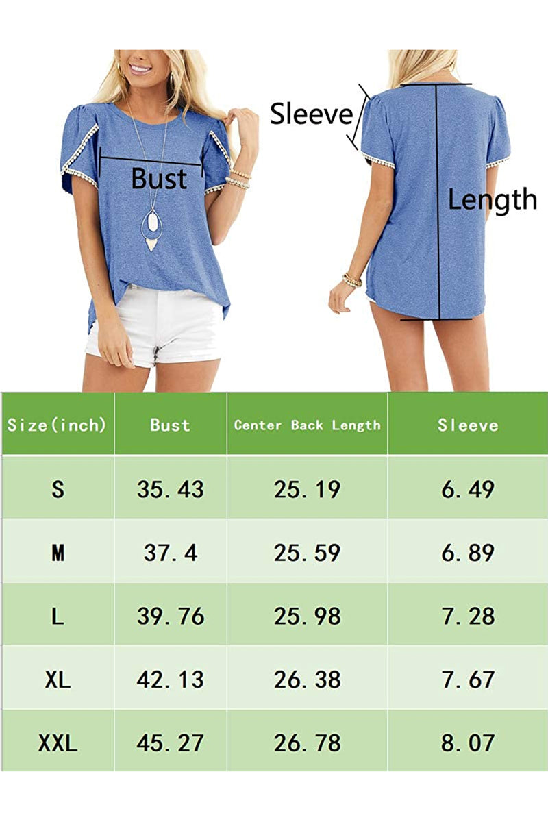 Bingerlily Blue Crew Neck Short Sleeve T Shirt with Lace
