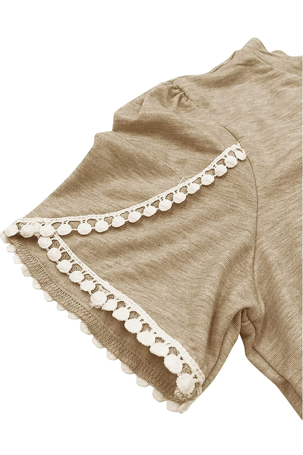 Bingerlily Khaki Red Crew Neck Short Sleeve T Shirt with Lace