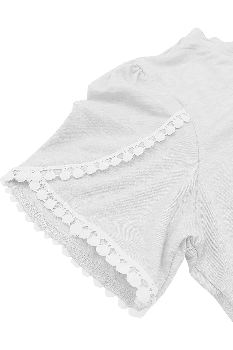 Bingerlily White Crew Neck Short Sleeve T Shirt with Lace