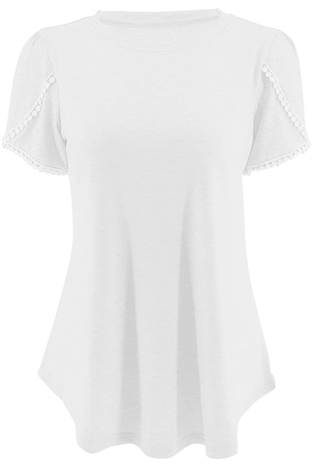 Bingerlily White Crew Neck Short Sleeve T Shirt with Lace