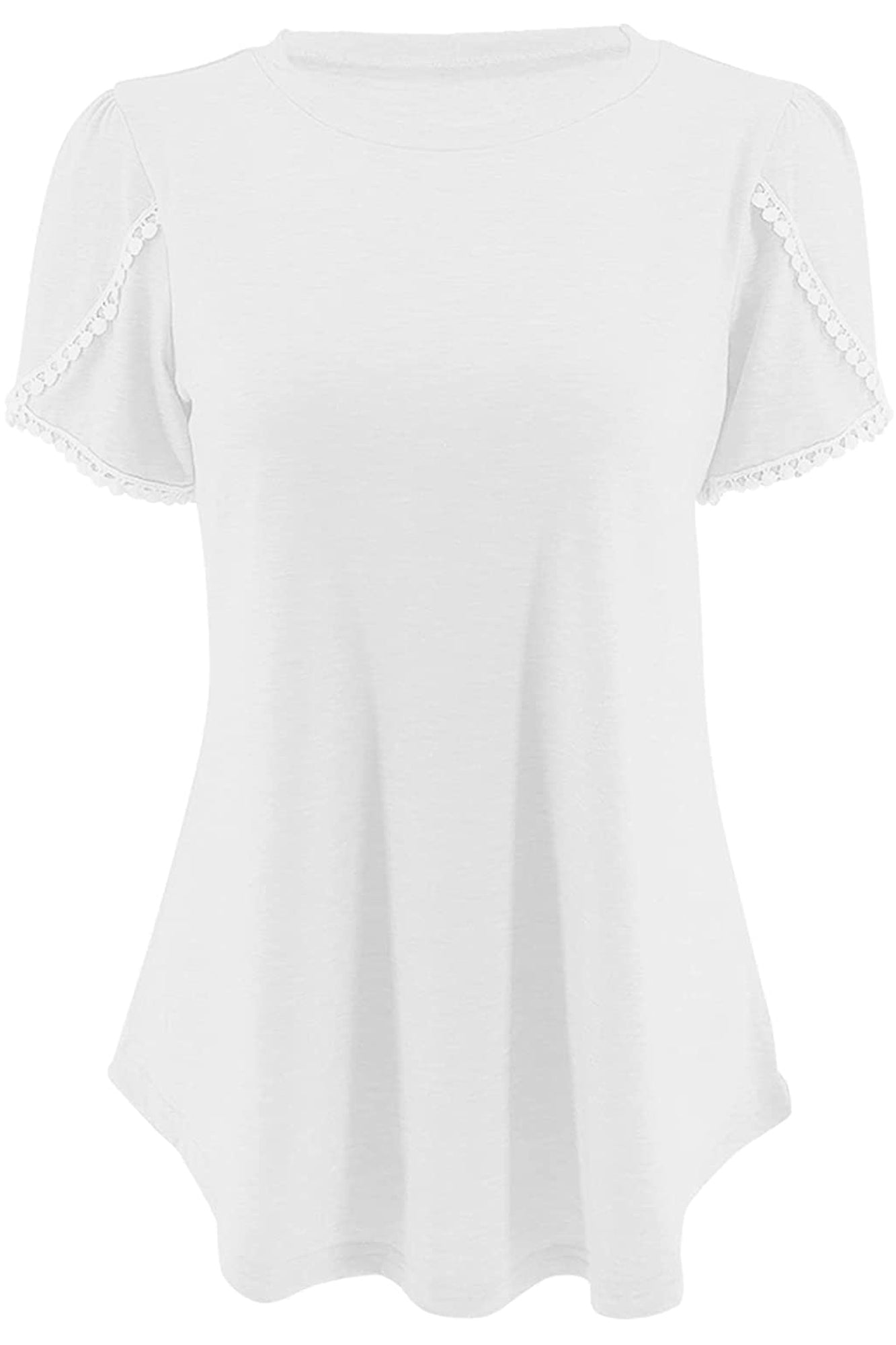 Bingerlily White Crew Neck Short Sleeve T Shirt with Lace