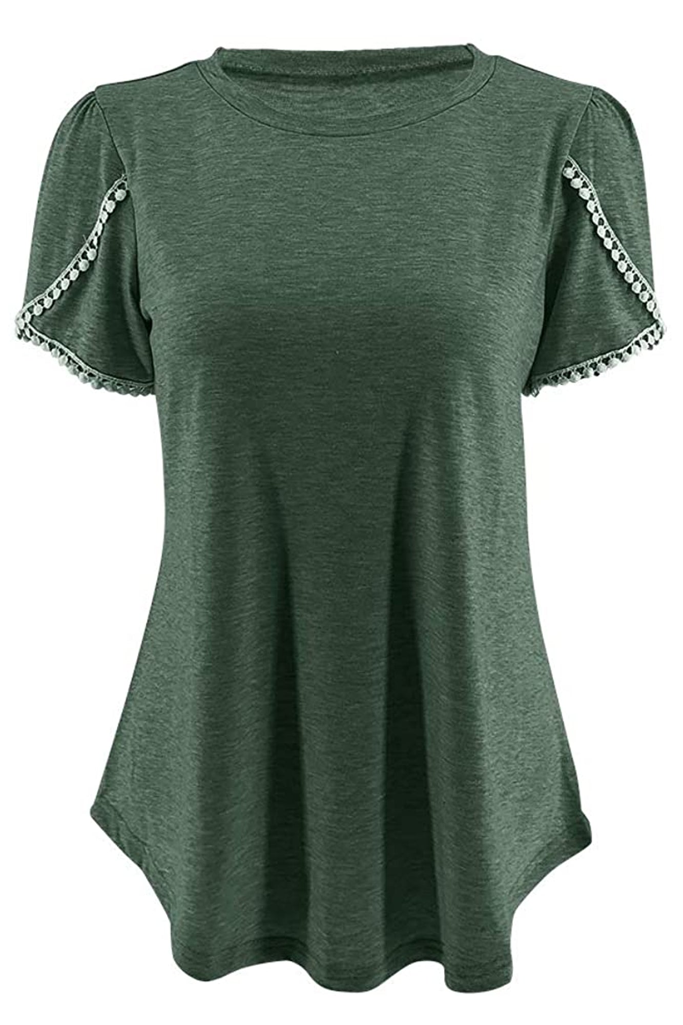 Bingerlily Green Crew Neck Short Sleeve T Shirt with Lace