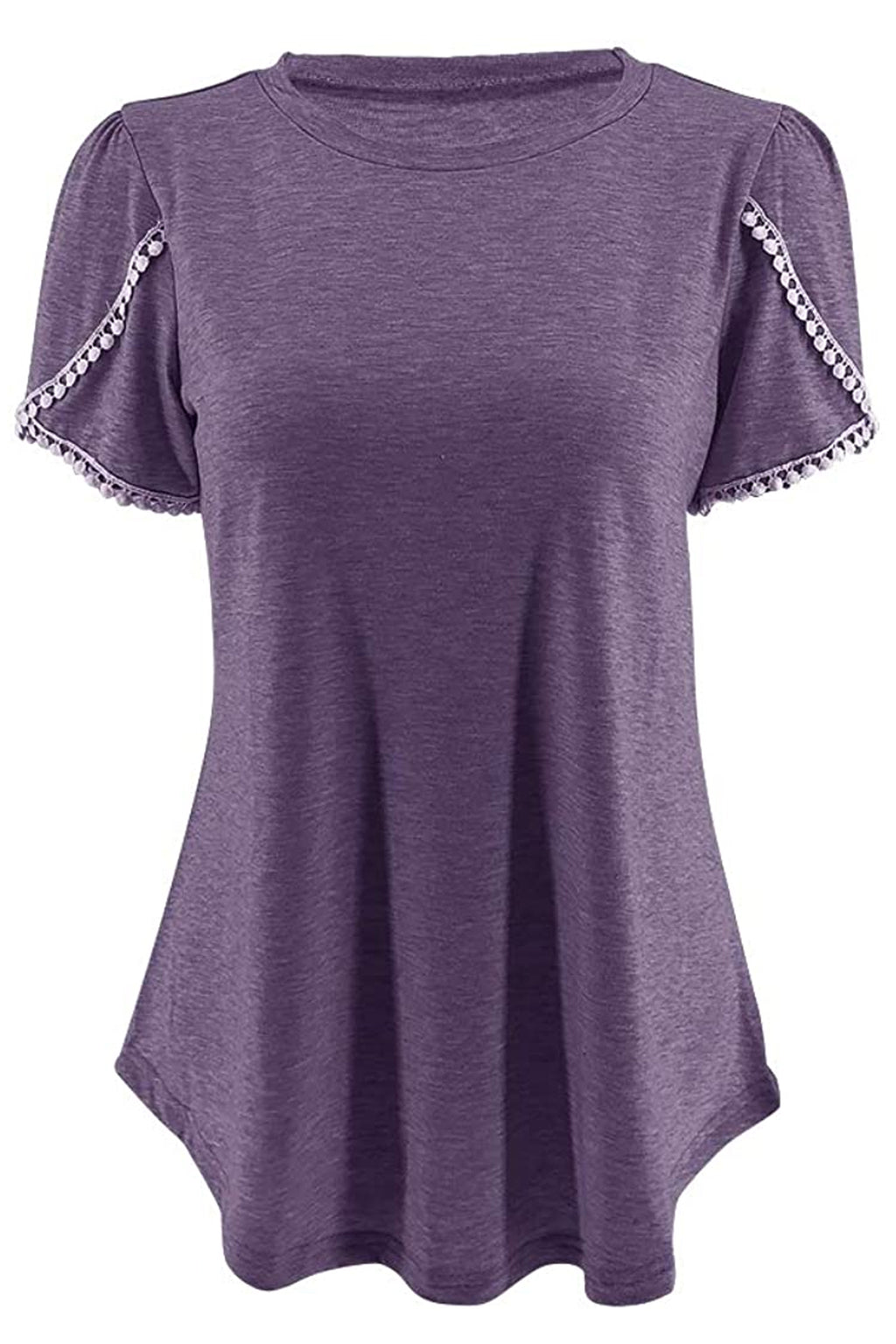 Bingerlily Purple Crew Neck Short Sleeve T Shirt with Lace